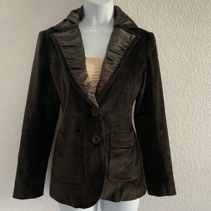 Brown velour blazer with satin runched collar